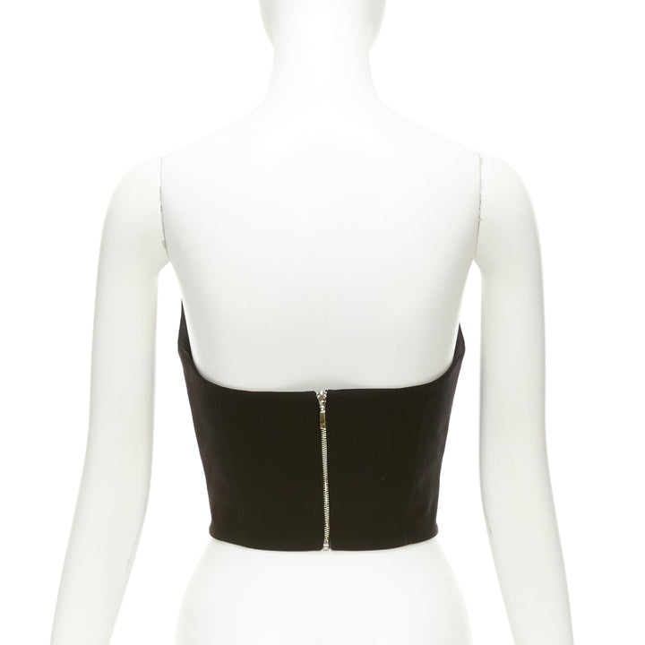 ROZIE black pointed neckline boned cropped corset bustier top FR34 XS