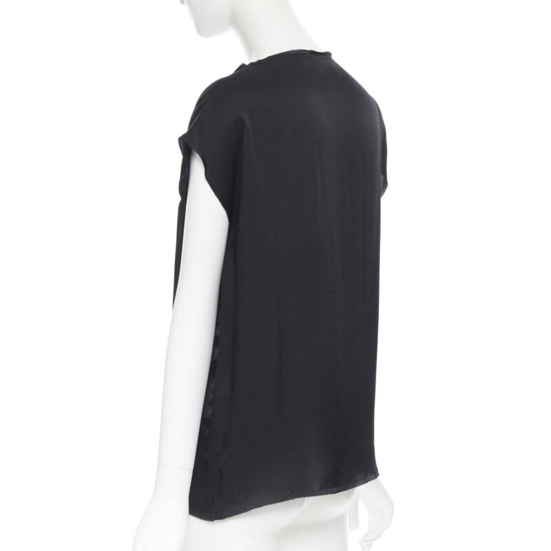 LANVIN ALBER ELBAZ 2009 black silk lurex gold cut out cap sleeve top FR36 XS