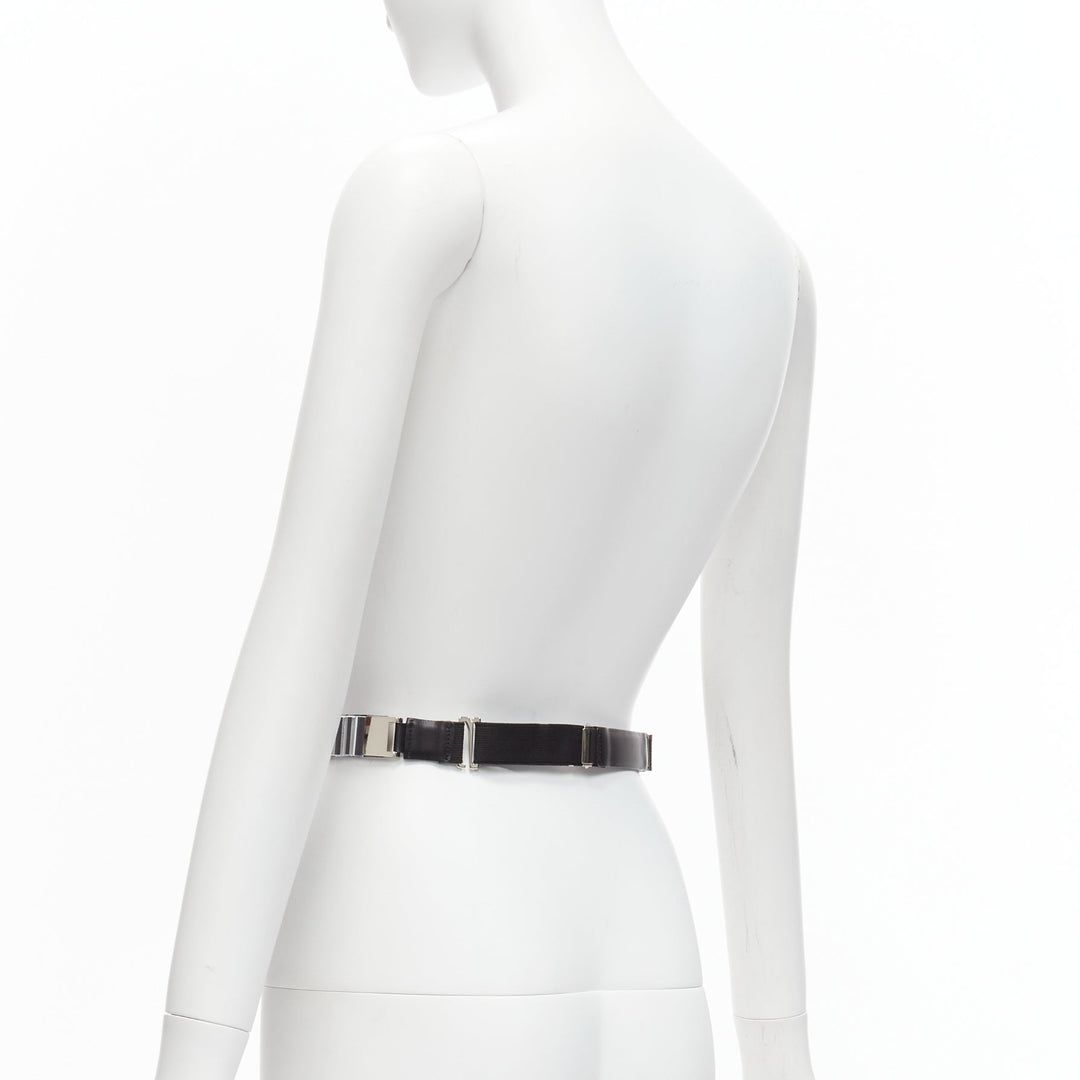 TOGA ARCHIVES silver mirrored acrylic tiles black leather elasticated belt