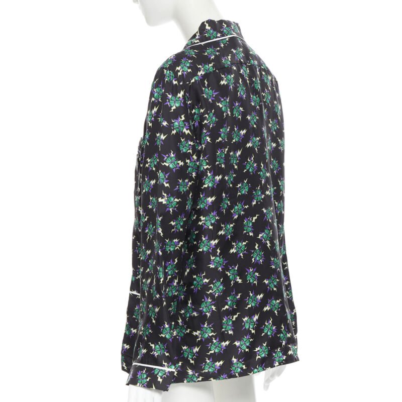PRADA 2019 Frankenstein Micro Heart black print 100% silk pyjama shirt top S