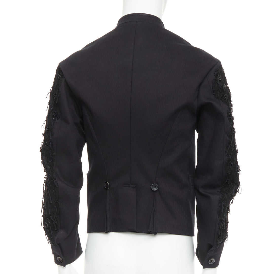 JOHN GALLIANO black fringe embellished sleeve double breasted jacket FR46 S