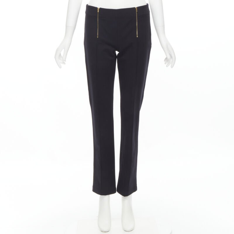 THE ROW black modal cotton dual gold zipper minimal legging pants XSXS