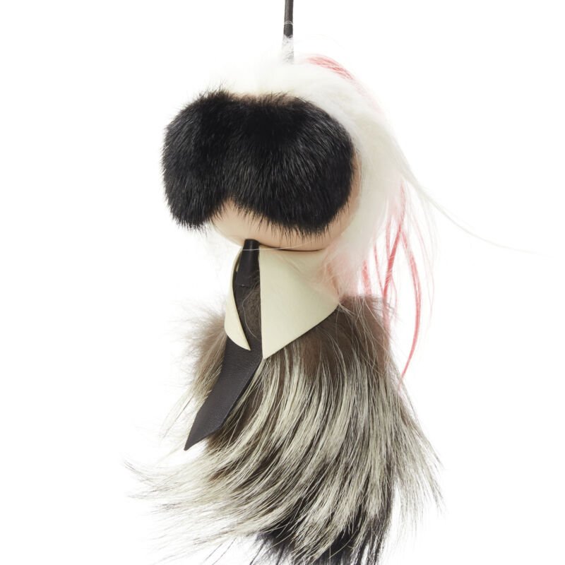 rare FENDI Karlito 2014 Large limited pink mink fox fur bag charm keyring