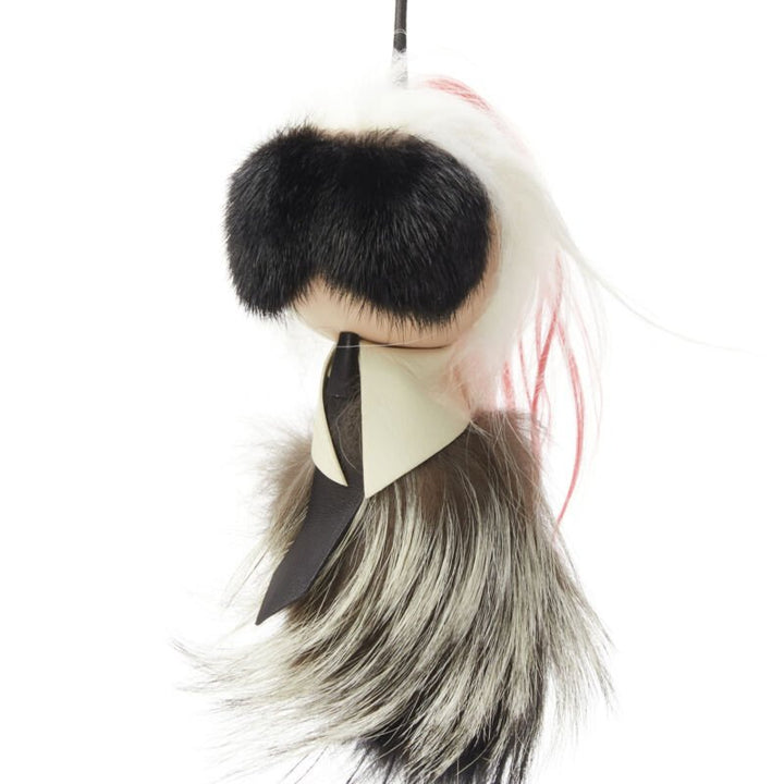 rare FENDI Karlito 2014 Large limited pink mink fox fur bag charm keyring