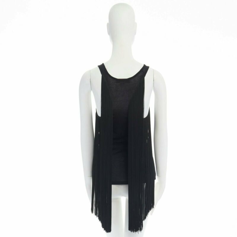 STELLA MCCARTNEY black fringe back cotton silk blend sleeveless top IT38 XS