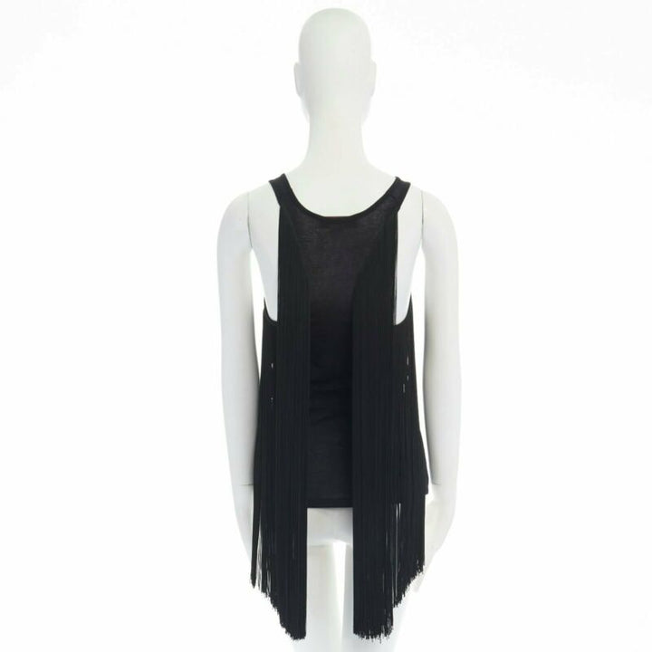 STELLA MCCARTNEY black fringe back cotton silk blend sleeveless top IT38 XS