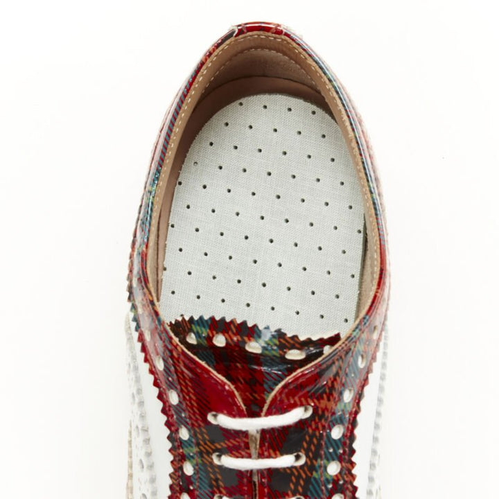 CHURCH'S Burwood red tartan patent white perforated leather brogue EU36.5