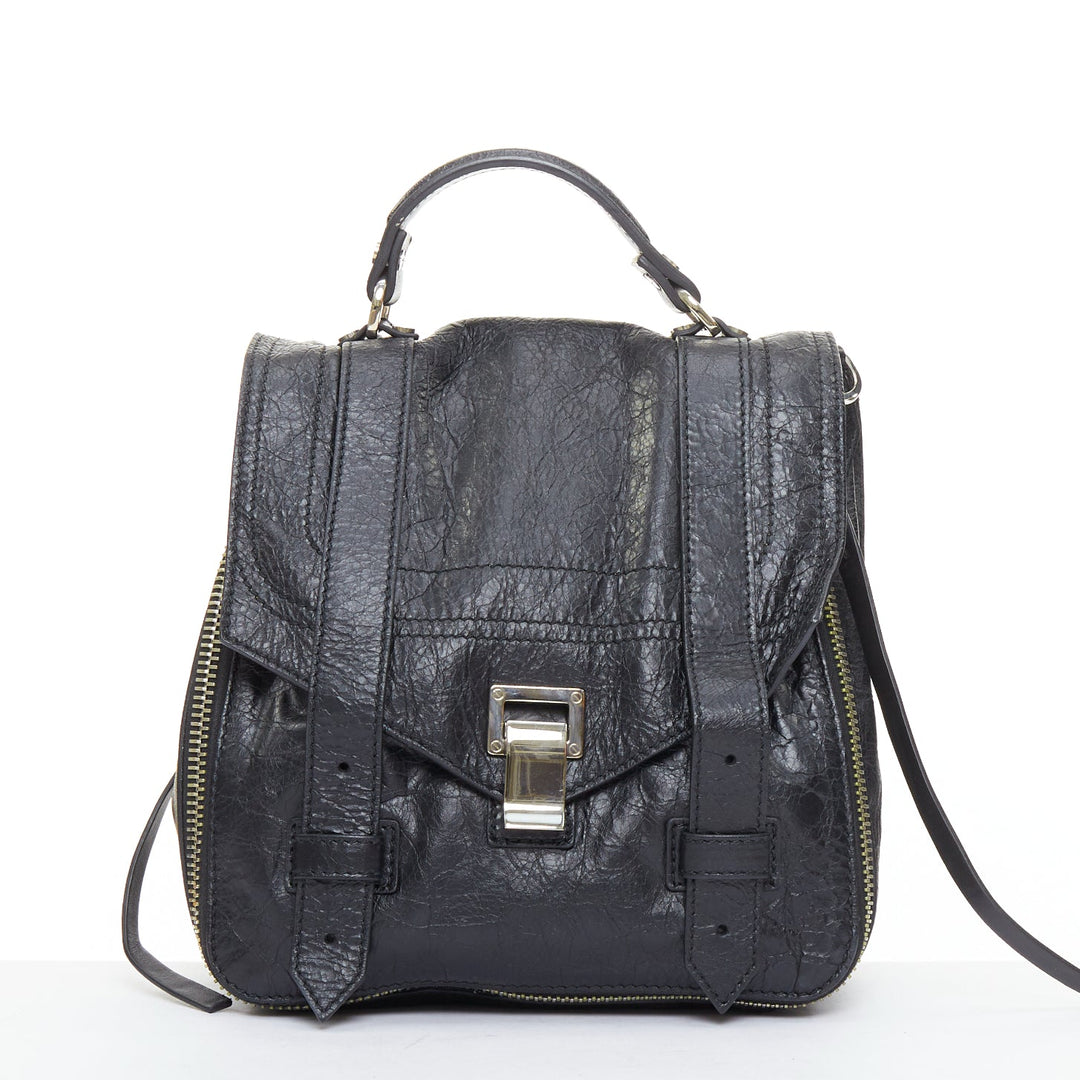 rare PROENZA SCHOULER PS1 black textured leather silver hardware small backpack
