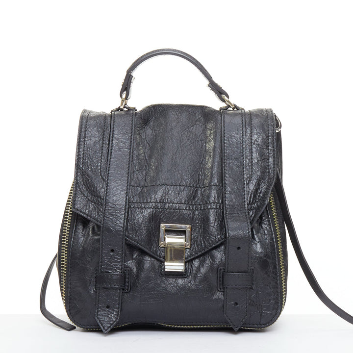rare PROENZA SCHOULER PS1 black textured leather silver hardware small backpack