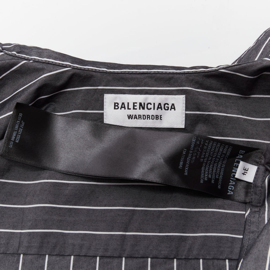 BALENCIAGA Wardrobe Demna 2021 grey pinstripe logo deconstructed shirt FR34 XS