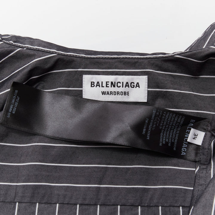 BALENCIAGA Wardrobe Demna 2021 grey pinstripe logo deconstructed shirt FR34 XS