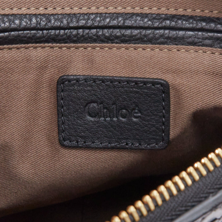 CHLOE Marcie black scaled leather gold hardware satchel bag