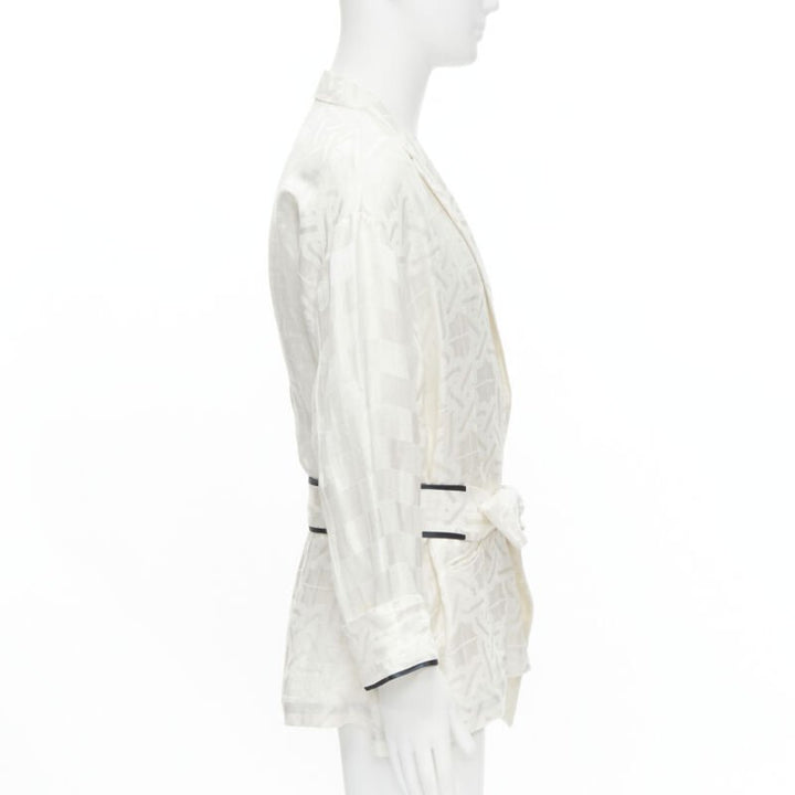 HAIDER ACKERMANN white geometric jacquard linen silk belted robe shirt FR36 XS