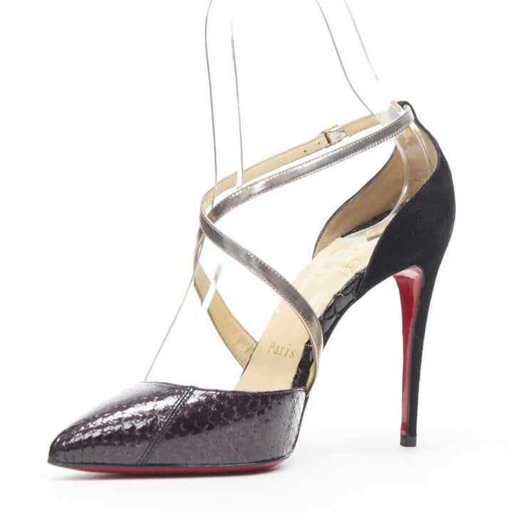 CHRISTIAN LOUBOUTIN Cross Blake black leather metallic cross strap pump EU36