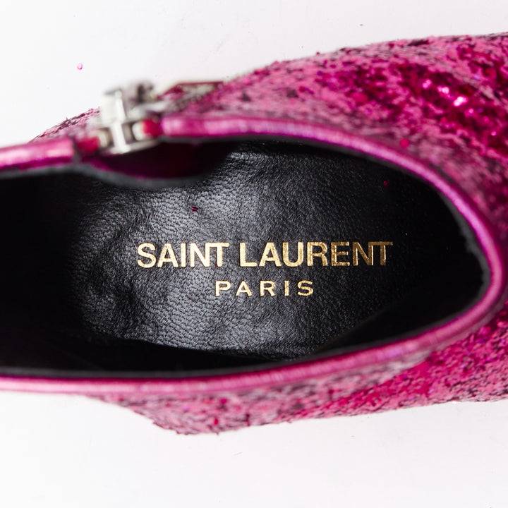 SAINT LAURENT Babies 40mm hot pink glitter chunky heel chelsea boots EU38.5