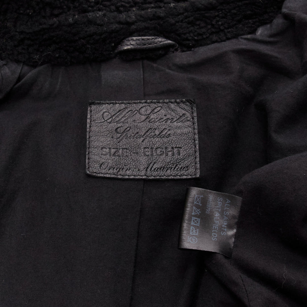 ALL SAINTS Nene black sheepskin leather shearling lined biker jacket UK8 S