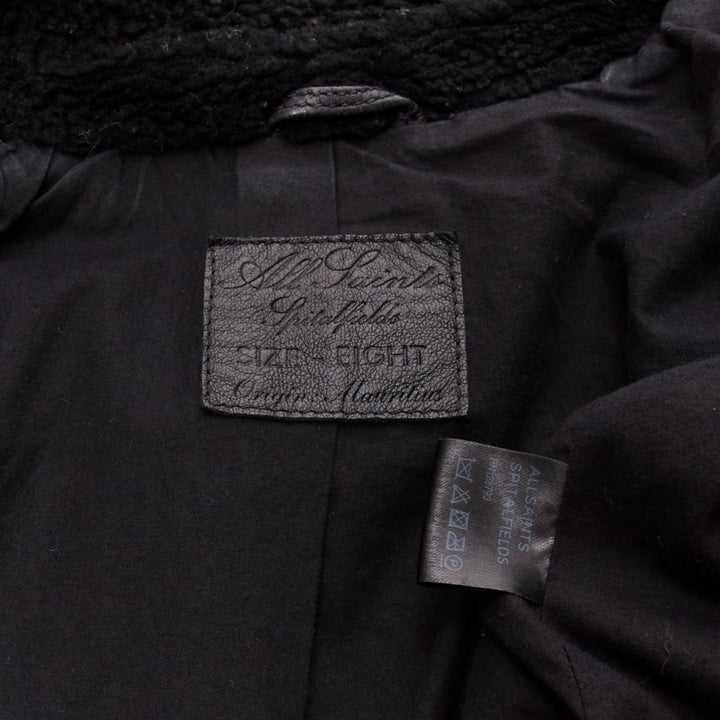 ALL SAINTS Nene black sheepskin leather shearling lined biker jacket UK8 S