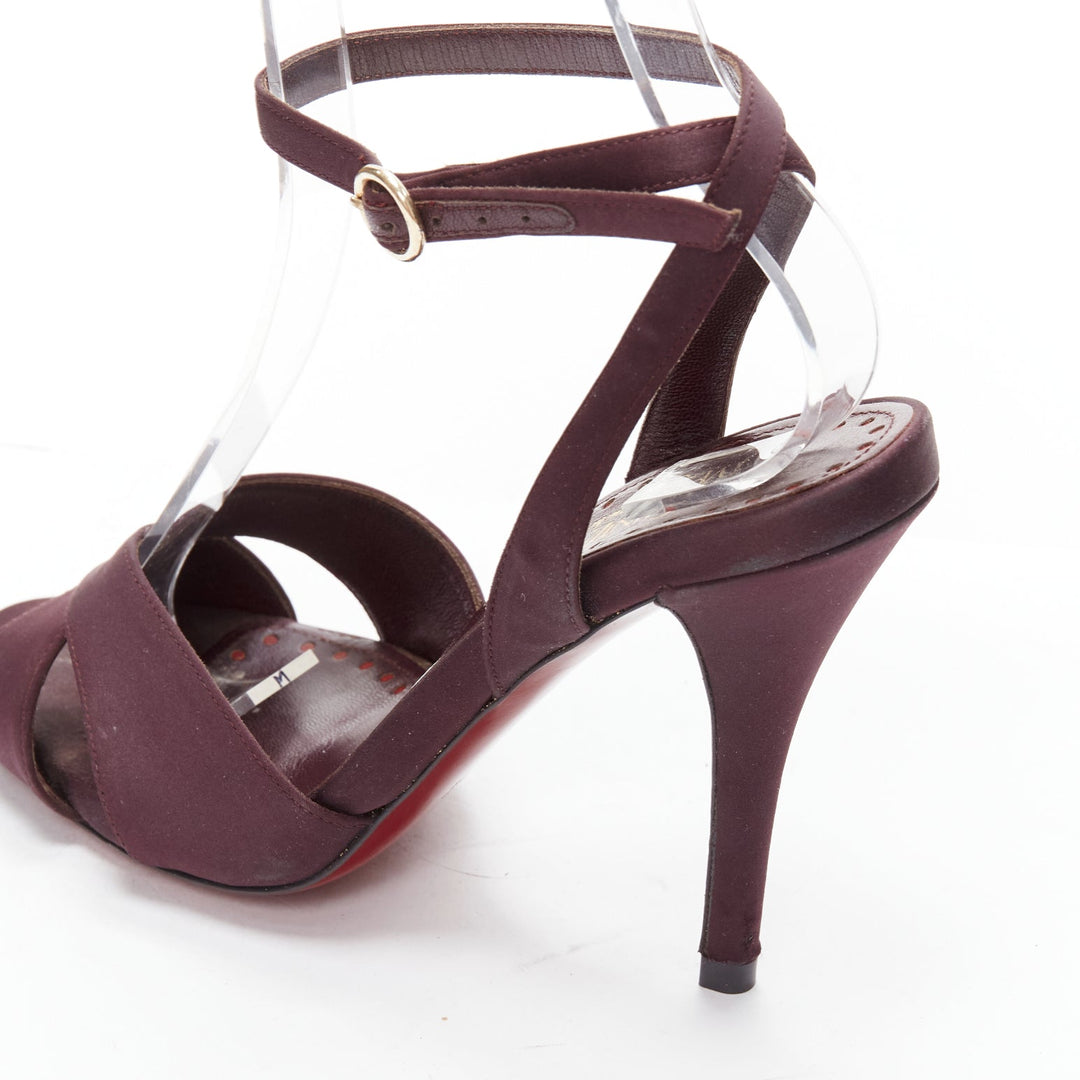YVES SAINT LAURENT dark purple satin red sole sandal heels EU38