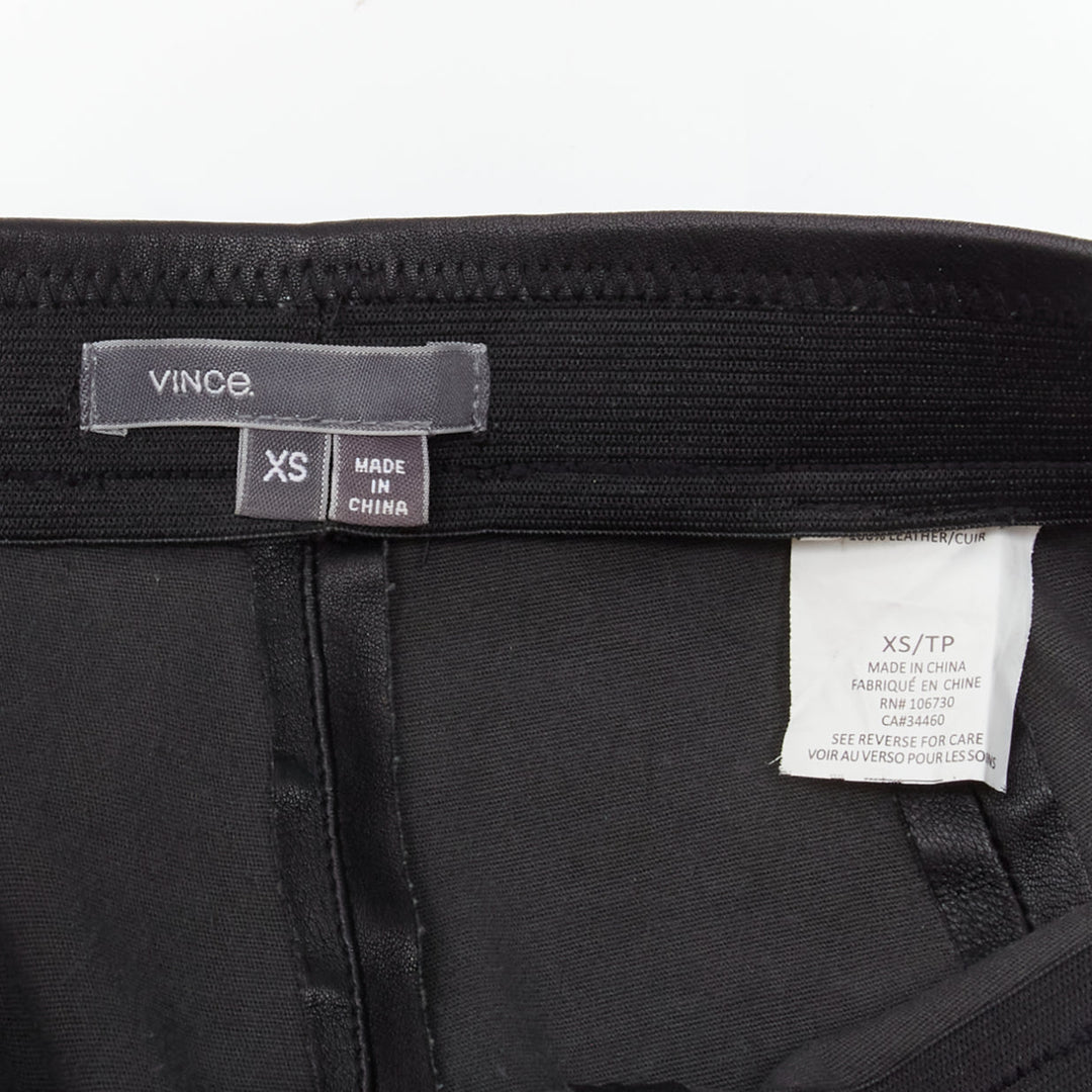 VINCE black genuine leather panelled back darts fitted moto leggings XS