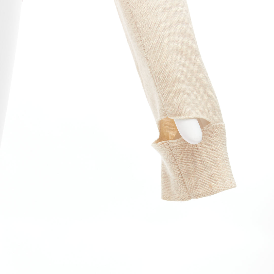 OLD CELINE Phoebe Philo beige wool silk knot tie back cut out sleeves sweater M