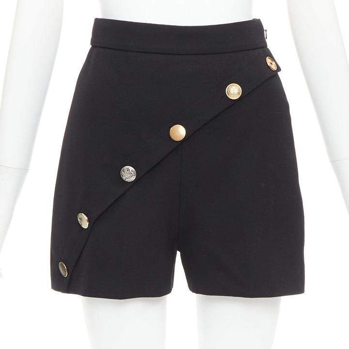 ALEXANDER MCQUEEN 2021 black gold multi buttons asymmetric panel shorts IT36 XXS