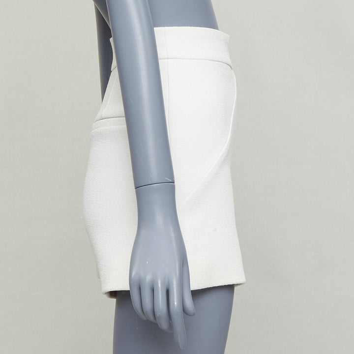 BALENCIAGA 2014 cream diagonal dart pleated back mini shorts FR34 XS