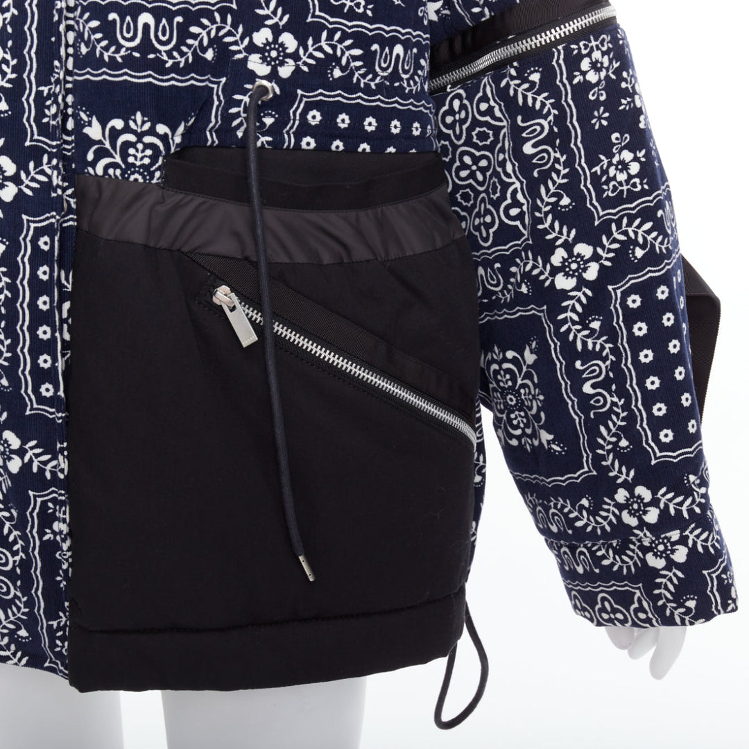 SACAI Reyn Spooner 2018 navy black cotton printed padded coat JP1 S