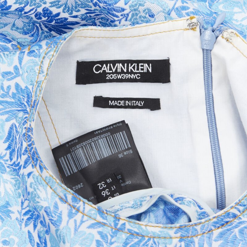 CALVIN KLEIN 205W39NYC RAF SIMONS blue floral jacquard sleeveless top Fr36 S