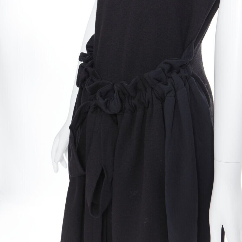 YVES SAINT LAURENT AW09 black cap sleeve ruched tie front bubble hem dress FR38