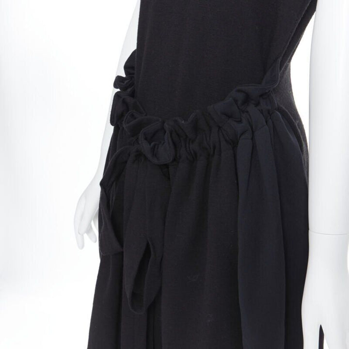 YVES SAINT LAURENT AW09 black cap sleeve ruched tie front bubble hem dress FR38