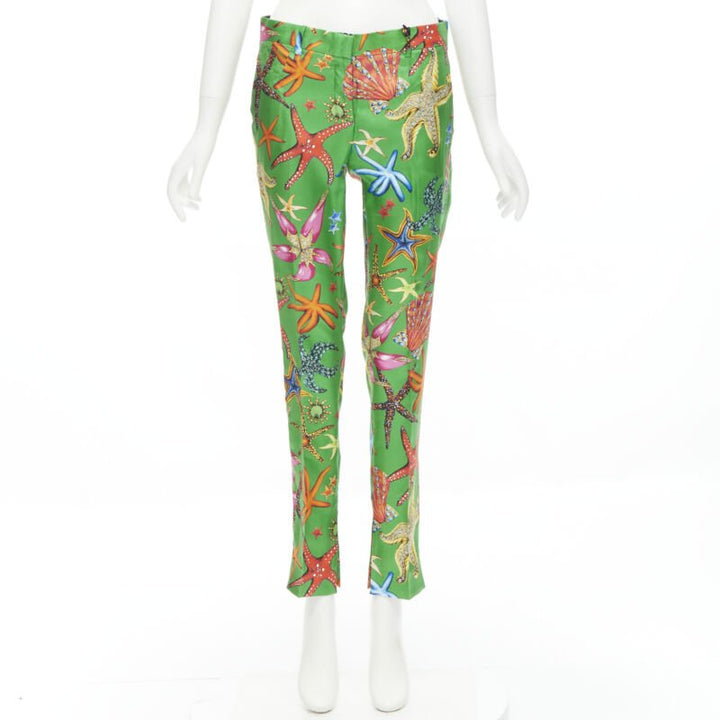 VERSACE 2021 Tresor De La Mer Runway green starfish print pants IT38 XS