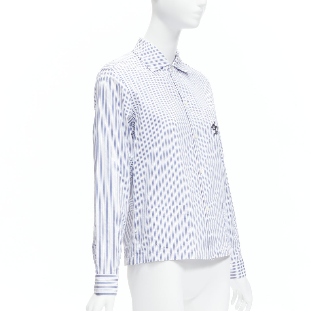 GUCCI 2017 rabbit print blue white striped cotton pyjama dress shirt IT44 L