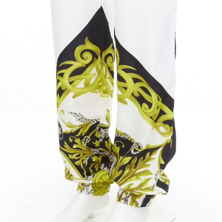 VERSACE Barocco Acanthus black gold baroque white nylon track pants IT54 XXL