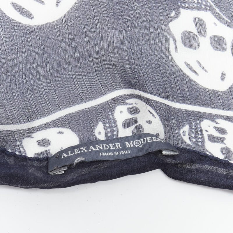ALEXANDER MCQUEEN Signature navy blue white skeleton skull print scarf