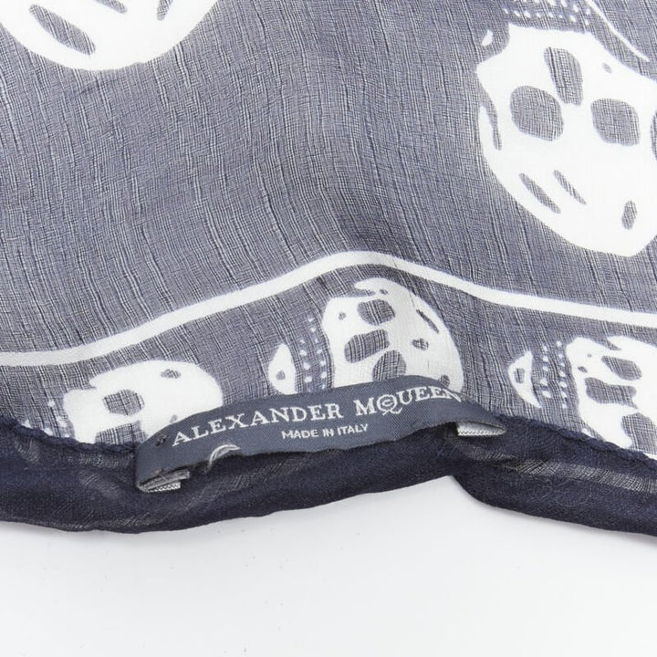 ALEXANDER MCQUEEN Signature navy blue white skeleton skull print scarf