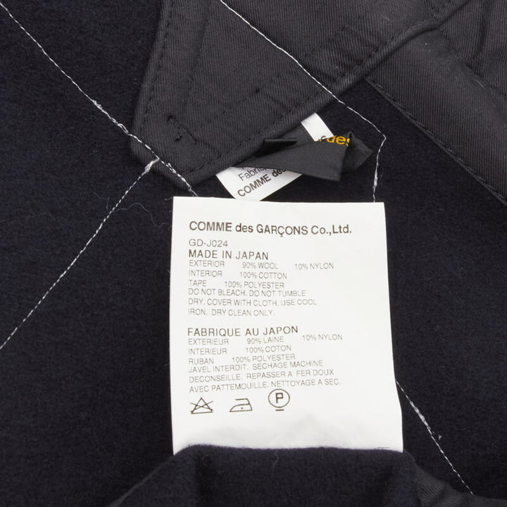 rare COMME DES GARCONS 2009 Runway black white tromp loeil piping trench coat XS