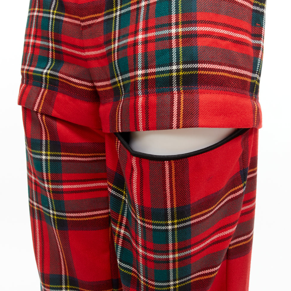 BALENCIAGA 2017 Runway red green punk plaid detachable zipper pants FR34 XS