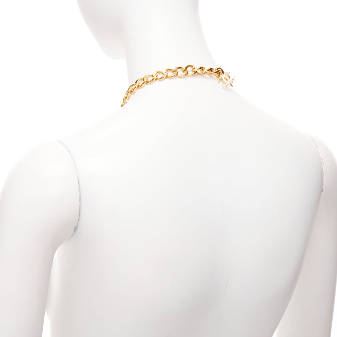 rare CHANEL B20K green pink red gripoix gold CC logo byzantine princess necklace