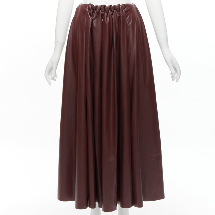 ROKSANDA burgundy faux leather wool lined ruched waist A-line midi skirt UK8 S