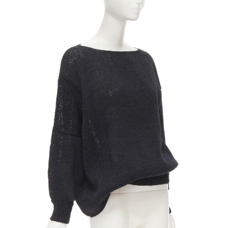 COMME DES GARCONS 1980's Vintage black coated deconstructed hem sweater M