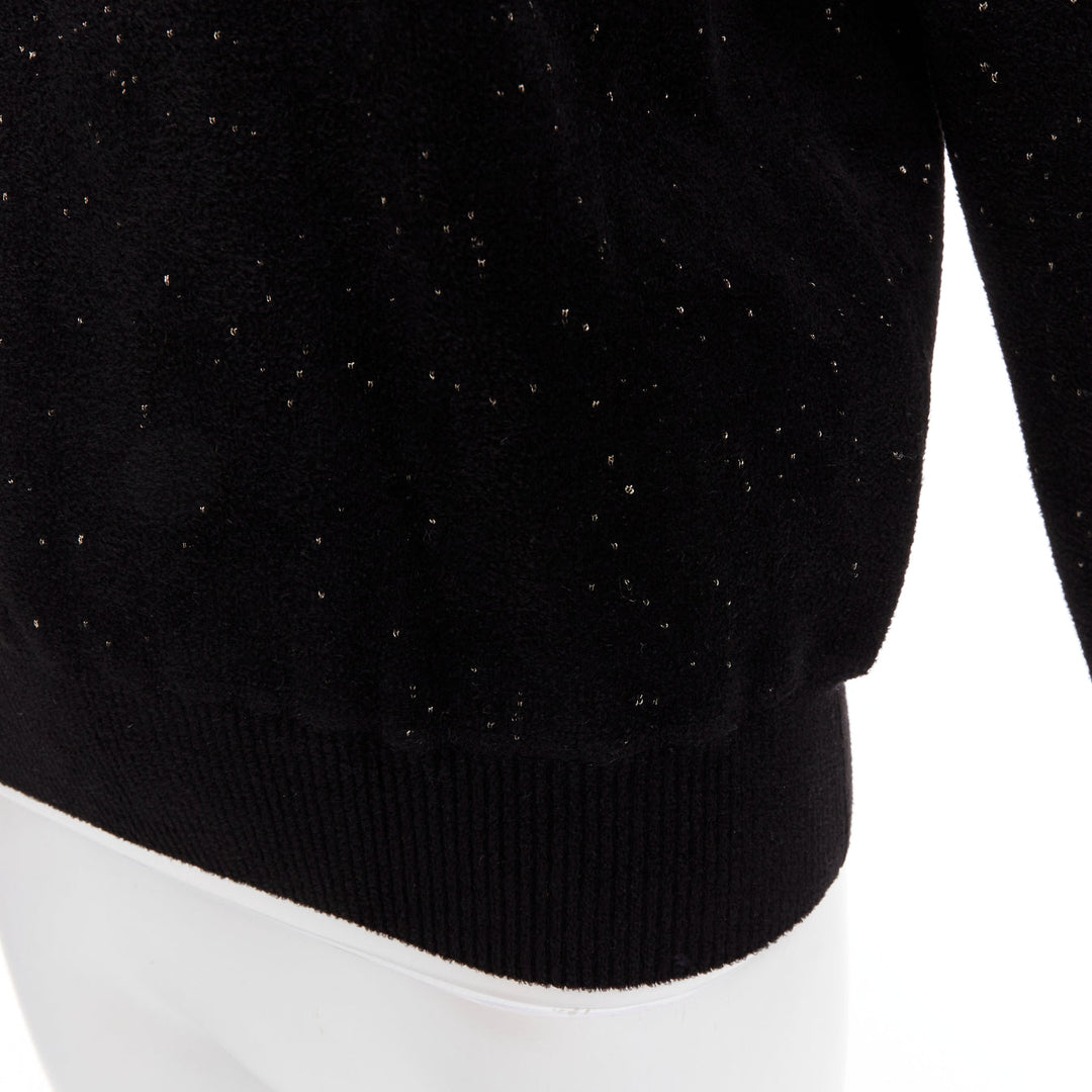 CHANEL black cupro blend CC starburst logo lurex long sleeve sweater FR36 S
