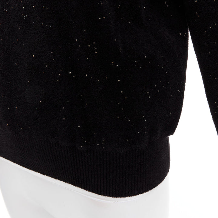 CHANEL black cupro blend CC starburst logo lurex long sleeve sweater FR36 S