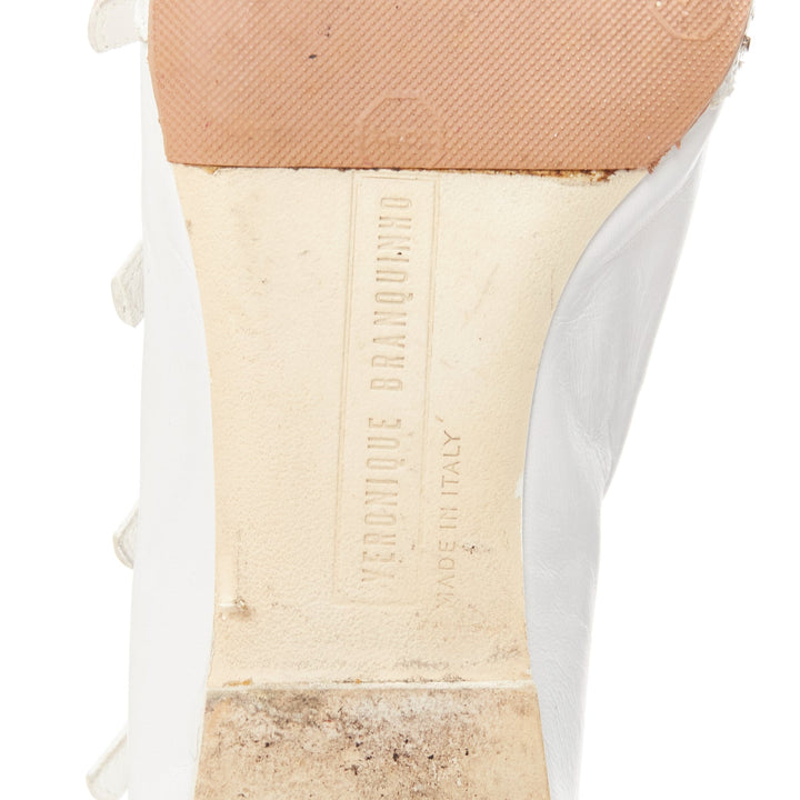 VERONIQUE BRANQUINHO white leather silver studded wingtip strappy flats EU37.5