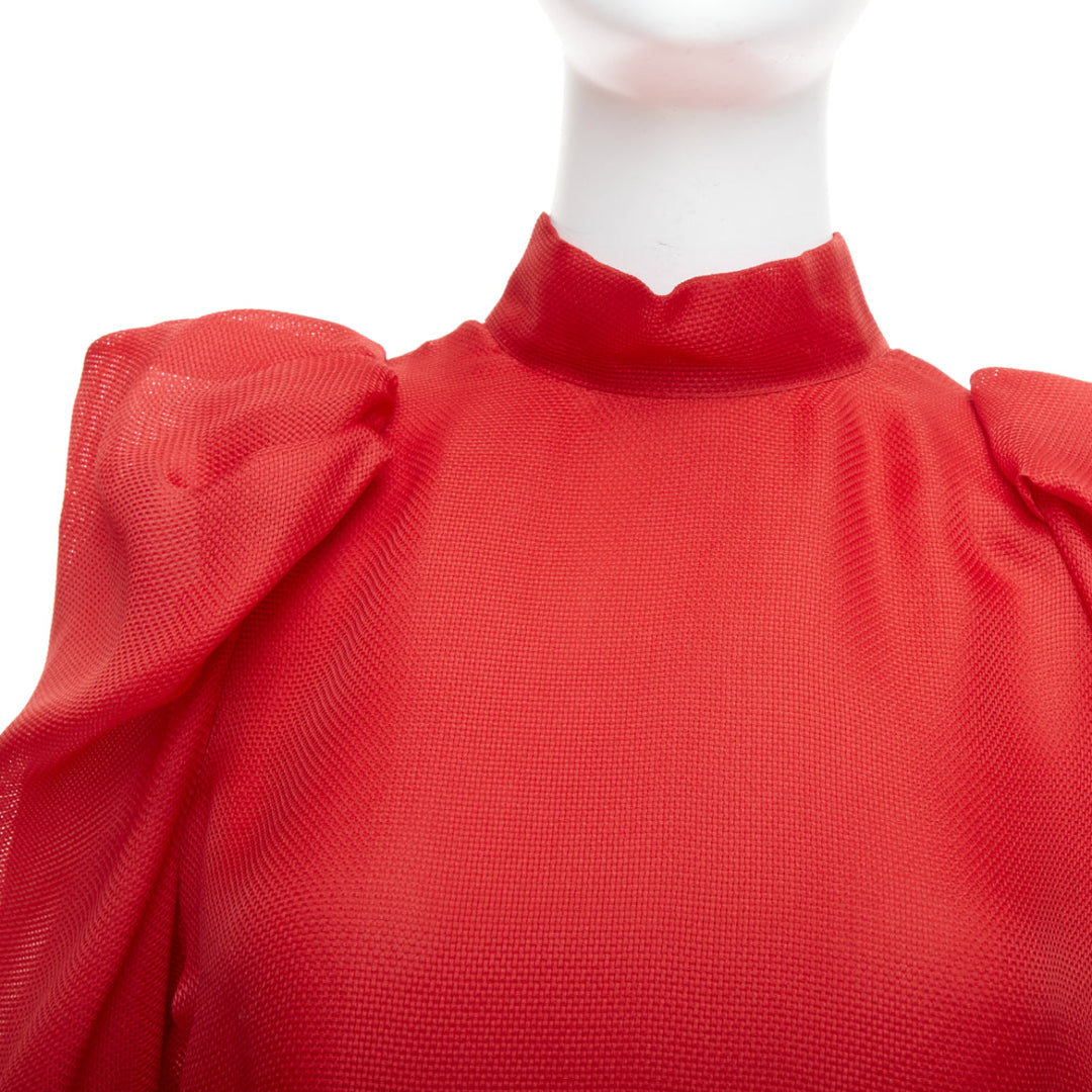 LANVIN 2011 Runway 100% silk red puff sleeve mini dress FR34 XS