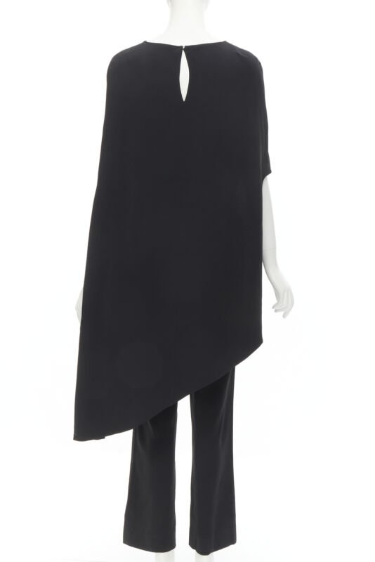 ESTABAN CORTEZAR black open back asymmetric cape jumpsuit FR38 S