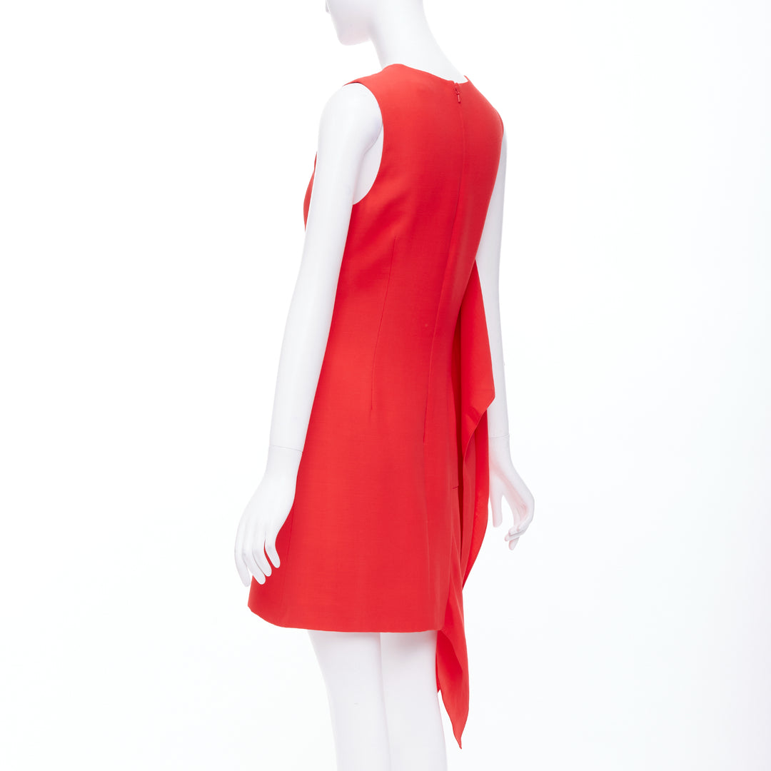 DIOR Raf Simons red silk wool drape side crew neck mini shift dress FR38 M