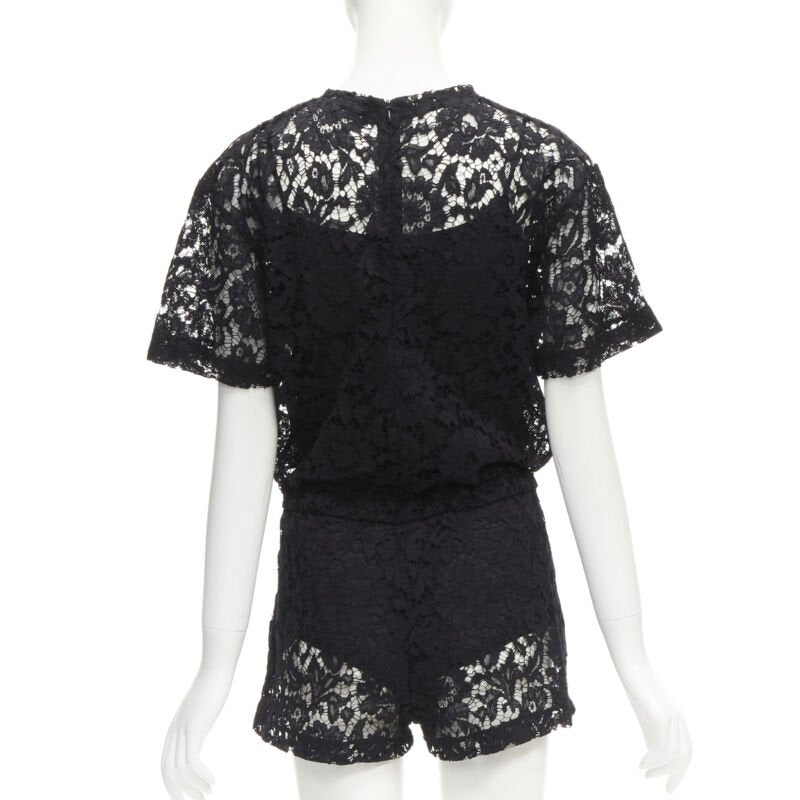 VALENTINO VLTN logo black lace white full floral lace playsuit romper XS