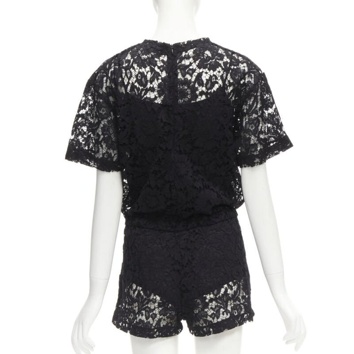 VALENTINO VLTN logo black lace white full floral lace playsuit romper XS