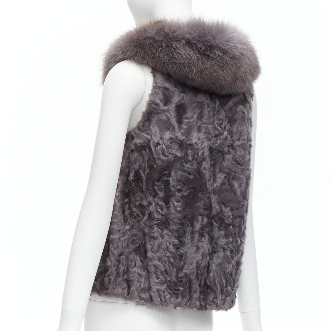 PELLICCISSIMA grey Astrakhan fur collar sleeveless winter vest jacket S