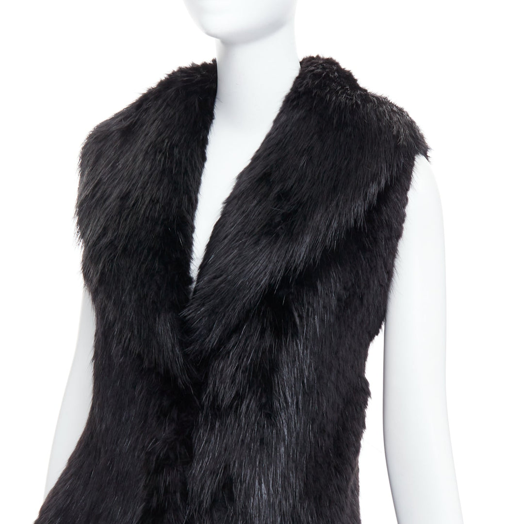 CASSIN NEW YORK black genuine fur pocketed shawl collar vest jacket Sz.P XS